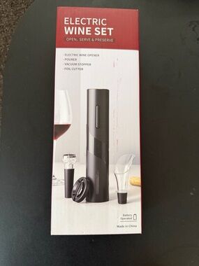 Electric Wine Set - Black Electric Wine Opener and Accessories